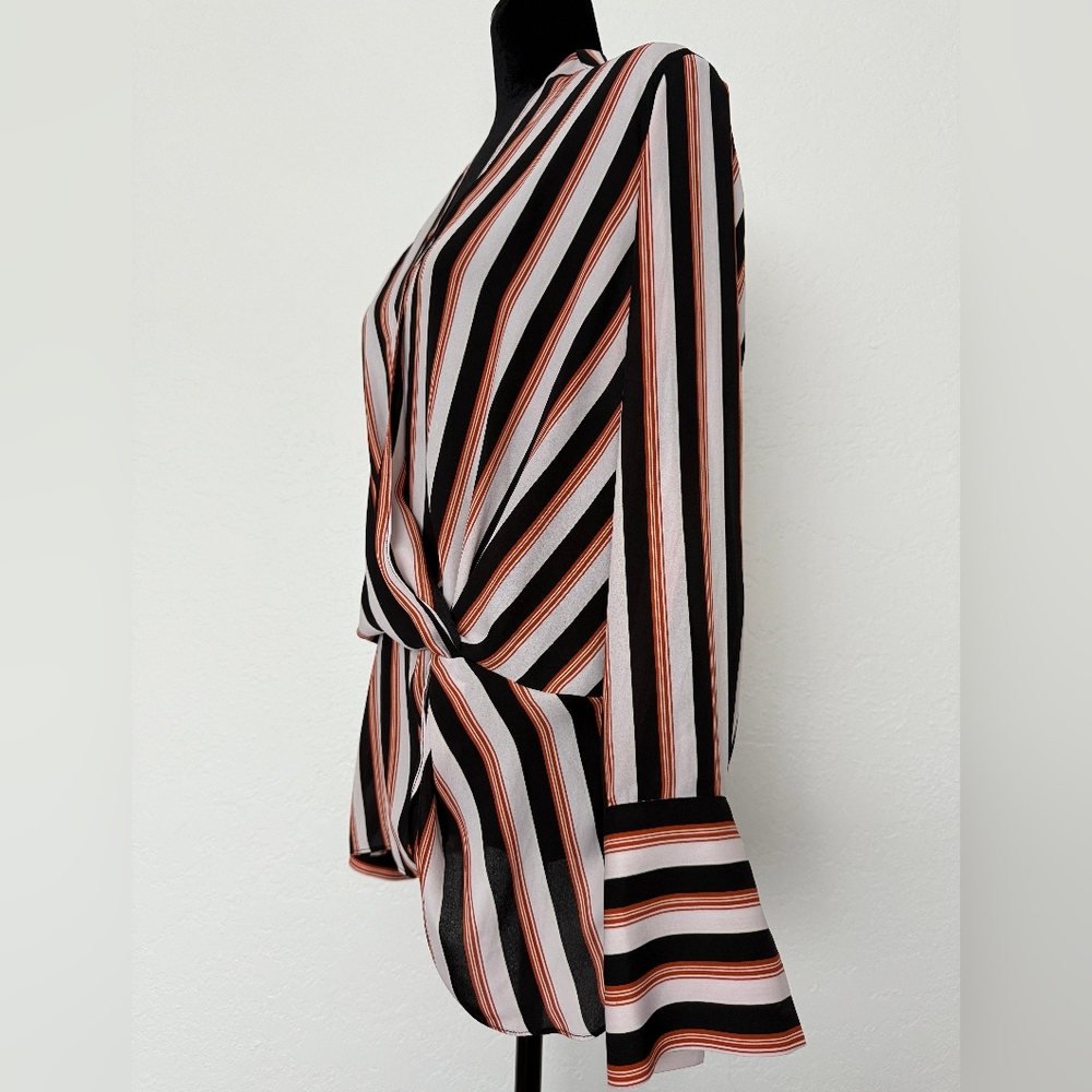 Chelsea28 Black and White Long Sleeve Wrap Blouse - Picture 2 of 5